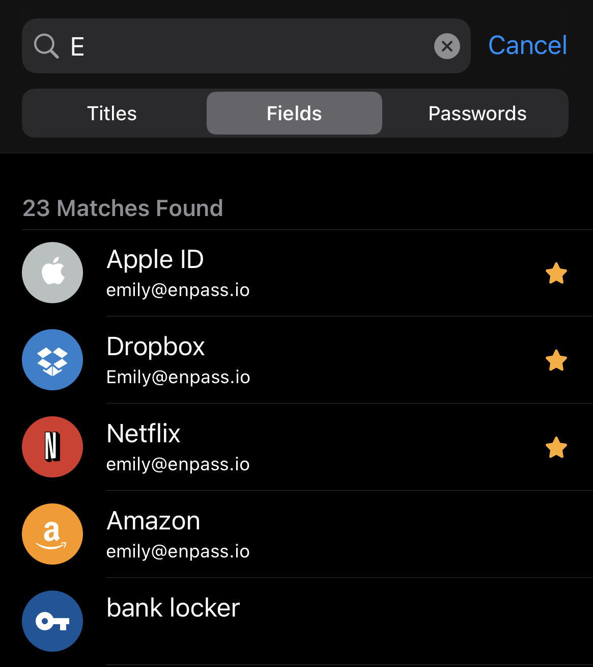 Search result when field criteria is selected on iOS device